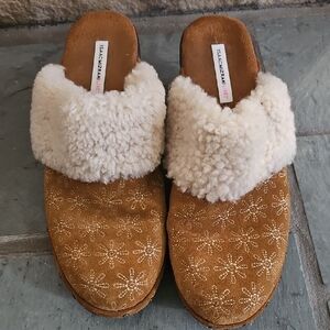 Isaac Mizrahi Shearling & Leather Slip On Clog Mule Women's Size 8-1/2
